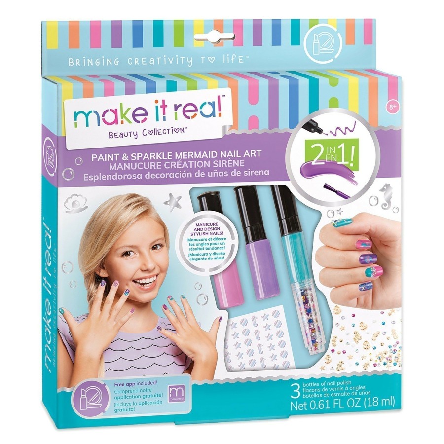 Girls Toys * | Flash Sale Make It Real Paint & Sparkle Mermaid Nail Art