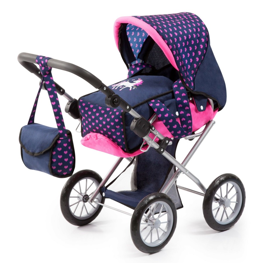 Girls Toys * | Best Deal Bayer Design Bayer City Star Doll Pram Blue With Pink Hearts & Unicorn