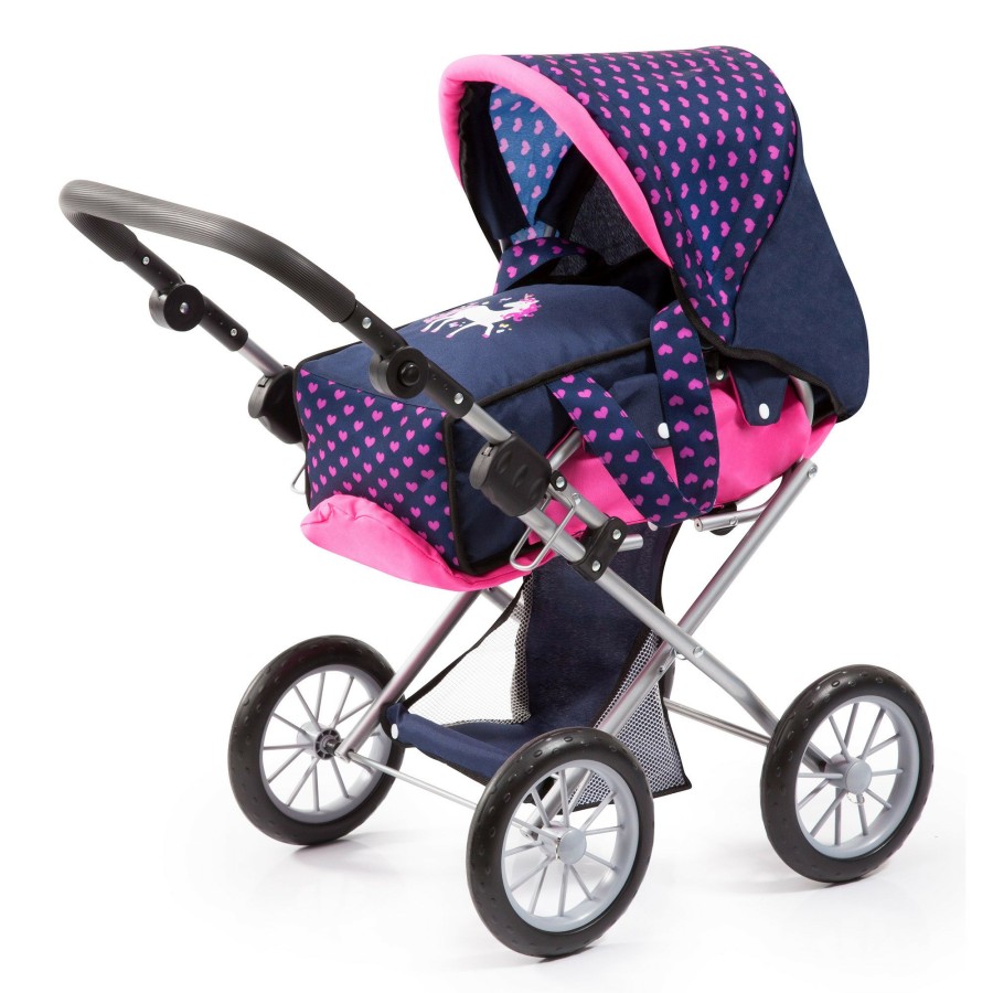 Girls Toys * | Best Deal Bayer Design Bayer City Star Doll Pram Blue With Pink Hearts & Unicorn