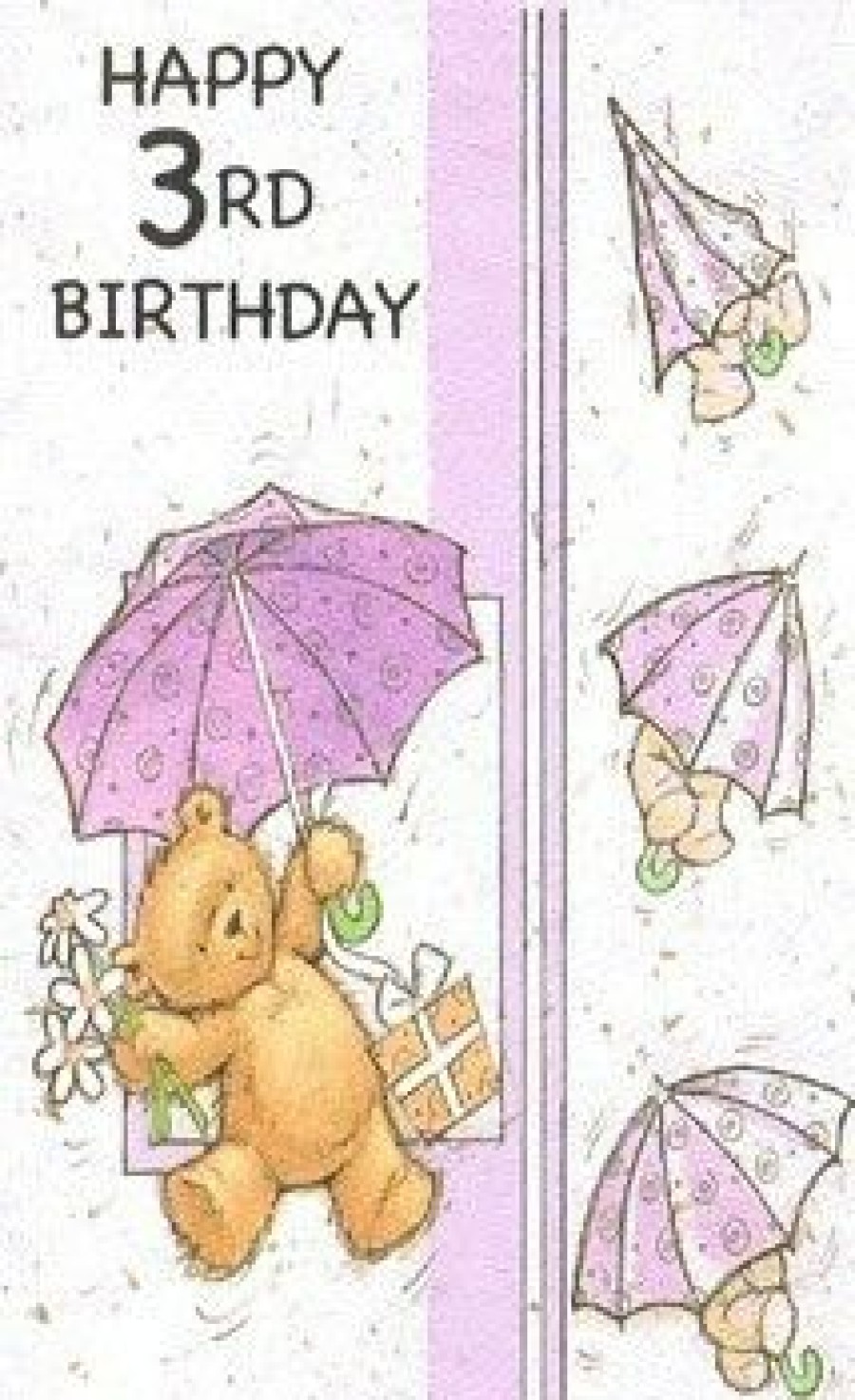 Greeting Cards * | Wholesale Hi 3Rd Birthday Girl Teddy With Umbrella