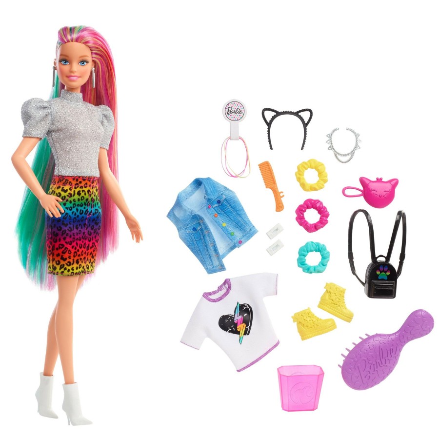 Girls Toys * | Coupon Barbie Leopard Rainbow Hair